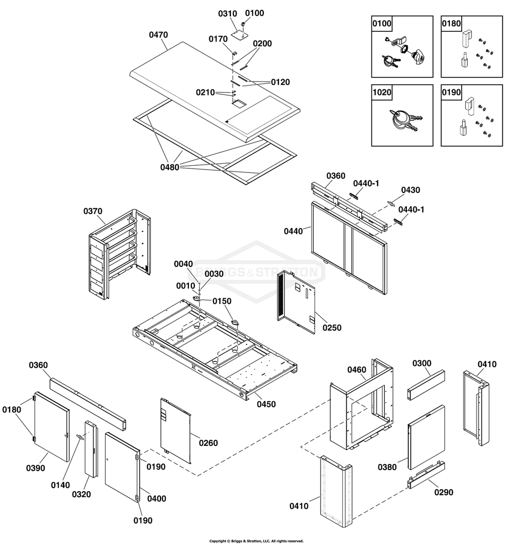 Enclosure Group Diagram and Parts List for 076138-01  Briggs and Stratton Generator